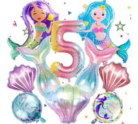 10 palloncini a forma di sirena, per il 5° compleanno, decorazione per ragazze, a forma di sirena, in pellicola, per il compleanno dei bambini, per feste subacquee, decorazione a tema oceano