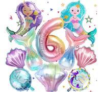 10 palloncini a forma di sirena per il 6° compleanno, decorazione per ragazze, a forma di sirena, in pellicola, per il compleanno dei bambini, per feste subacquee, decorazione a tema oceano