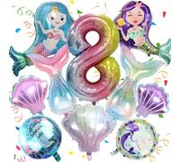 10 palloncini a forma di sirena per l'8° compleanno, decorazione per ragazze, a forma di sirena, in pellicola, per il compleanno dei bambini, per feste subacquee, decorazione a tema oceano