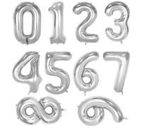 10 palloncini con numeri da 0 a 9, 40 cm, autogonfiabili, riempiti ad aria, in Mylar, per feste di compleanno, celebrazioni, decorazioni (argento)