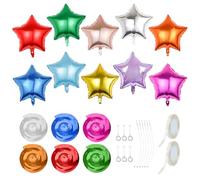10 palloncini con stelle a cinque punte in diversi colori, 2 rotoli di nastri, 6 ciondoli a spirale, set di decorazioni per feste di compleanno e festa