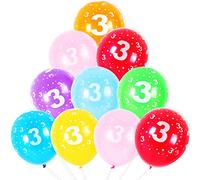 10 palloncini in lattice multicolore assortiti per 3° compleanno, 30,5 cm, numeri 3, età per feste di 3 anni, anniversari, decorazioni per feste