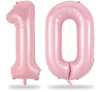 10 palloncini rosa pastello con numero, 100 cm, in lamina di alluminio, numero 1 e 0, per decorazioni di compleanno di 10 anni, grande palloncino auto