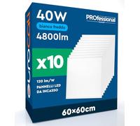 10 Pannelli LED 60x60 40W Quadrati da Incasso 4800 lumen con Driver Philips - Luce Fredda 6500K - Plafoniera da Ufficio ad Alta Luminosità 120 lm/W Lampada da Soffitto per Controsoffitti Modulari