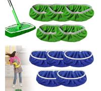 10 panni umidi per pavimenti, riutilizzabili, in microfibra, per pulire piastrelle, pavimenti duri (blu + verde)