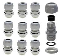10 passacavi M20 x 1,5 (grigio sintetico) con controdado per cavi di diametro 6 - 12 mm, impermeabile, IP68 - (metrico)