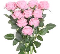 10 Pcs Artificial Roses Flowers for Valentine's Day, Realistic Blossom Roses, Real Touch Silk Rose, Single Fake Flower Long Stem Bouquets for Home Wed