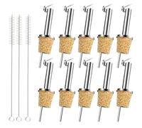 10 PCS Beccucci di Sughero per Bottiglia, Beccuccio per Bottiglie di Liquori e Oli, con 3 Spazzola per Pulizia, Versatore Bottiglia per Vino con Patta, Versatori di Tappi in Sughero Naturale