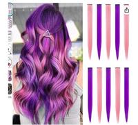 10 PCS Hair Extensions Clip in, 22 Inch Colored Hair Extensions Party Highlights Long Straight Synthetic Hairpieces for Women Cosplay (5PCS grape purple+5PCS pink)