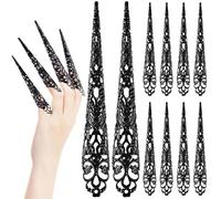 10 PCS Halloween Unghie Finte Lunghe, Metalliche Antica Regina Unghia, Halloween Finger Nail Artiglio Anello, Halloween Vampiro Unghie, per Halloween Cosplay Drammatica Spettacolo
