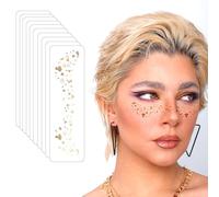 10 pcs Lentiggini Glitter Tatuaggio Facciale,Tatuaggi Glitterati Temporanei,Tatuaggi Glitterati con Lentiggini, Pellicola Dorata, Design Impermeabile,Accessori per Feste-QBT001