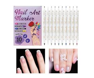 10 penne per la pittura delle unghie a punta fine per manicure, pennarelli a punti e penna da disegno, per manicure e decorazione per contorno e traccia