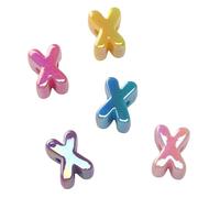 10 perline in acrilico con lettere dell'alfabeto, iridescenti, 3D, con foro grande, perline colorate per bracciali, collane, gioielli con nome, gioielli e artigianato fai da te (10, X)