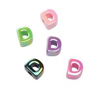 10 perline in acrilico con lettere dell'alfabeto, iridescenti, 3D, con foro grande, perline colorate per bracciali, collane, gioielli con nome, gioielli e artigianato fai da te (10, D)