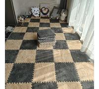 10 Pezzi 12"x12" Tappetino Puzzle In Schiuma Di Peluche Con Bordo, Tappeto Quadrato Ad Incastro Soffice Tappeto, Tappetino Antiscivolo Per Camera Da Letto Da Salotto(Color:Caffè Chiaro + Grigio)