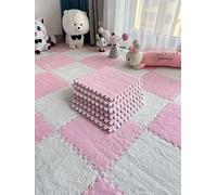 10 Pezzi 12"x12" Tappetino Puzzle in Schiuma di Peluche con Bordo, Tappeto Quadrato Ad Incastro Soffice Tappeto, Tappetino Antiscivolo per Camera da Letto da Salotto(Color:Rosa+Bianco)