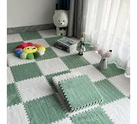 10 Pezzi 12"x12" Tappetino Puzzle In Schiuma Di Peluche Con Bordo, Tappeto Quadrato Ad Incastro Soffice Tappeto, Tappetino Antiscivolo Per Camera Da Letto Da Salotto(Color:Verde Chiaro+Bianco)