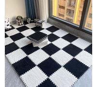 10 Pezzi 12"x12" Tappetino Puzzle in Schiuma di Peluche con Bordo, Tappeto Quadrato Ad Incastro Soffice Tappeto, Tappetino Antiscivolo per Camera da Letto da Salotto(Color:Black+White)