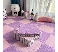 10 Stück 12"x12" Plüsch-Puzzle-Schaumstoff-Bodenmatte Mit Rand, Quadratischer, Ineinandergreifender Teppich, Flauschiger Teppich, rutschfeste Spielmatte Für Wohnzimmer Und(Color:Rosa+Lila)