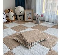 10 Pezzi 12"x12" Tappetino Puzzle in Schiuma di Peluche con Bordo, Tappeto Quadrato Ad Incastro Soffice Tappeto, Tappetino Antiscivolo per Camera da Letto da Salotto(Color:caffè Chiaro +Bianco)