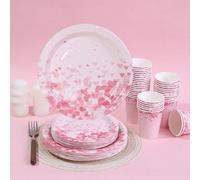 10 pezzi/20 pezzi/30 pezzi/60 pezzi, Set festa dell'amore rosa, Piatti e bicchieri per il giorno di San Valentino, Piatti e bicchieri con cuori rosa ad acquerello per fidanzamento, matrimonio, festa d