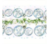 10 pezzi/20 pezzi/40 pezzi/50 pezzi,Set di piatti di carta monouso a tema elefante blu, bicchieri di carta e tovaglioli di carta - Disegno floreale divertente per baby shower, compleanni e celebrazion