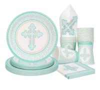 10 pezzi/20 pezzi/50 pezzi/80 pezzi Set di piatti, bicchieri e tovaglioli blu per battesimo, articoli per feste di prima comunione, decorazioni per battesimo di ragazzi, piatti di carta, bicchieri e t