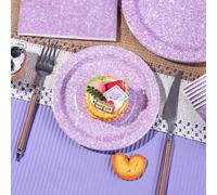 10 pezzi/20 pezzi/50 pezzi Piatti di carta, bicchieri, tovaglioli con brillantini viola, stoviglie a tema K-POP viola, piatti di carta per feste, set di stoviglie monouso con brillantini per compleann