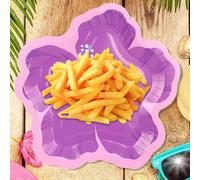 10 pezzi/20 pezzi/50 pezzi Piatti di carta usa e getta con fiori di ibisco viola e foglie di palma artificiali, set per feste hawaiane estive, decorazione con foglie tropicali e piatti di carta Tagli