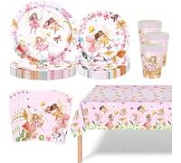 10 pezzi/20 pezzi/50 pezzi, Piatti, tovaglioli e bicchieri di carta con decorazioni di fiori e farfalle, decorazioni per feste di compleanno a tema fate, set di stoviglie per feste a tema foresta inca