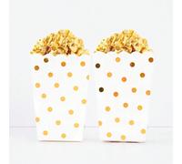 10 pezzi/20 pezzi/50 pezzi Scatole di cartone bianche e dorate a pois per popcorn, contenitori per popcorn dorati, portapopcorn in carta per notti di cinema, matrimoni, feste di compleanno e decorazio