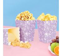 10 pezzi/20 pezzi/50 pezzi Scatole di popcorn di carta viola glitterata monouso, contenitori di carta leggera viola per spuntino, popcorn, caramelle, nachos, hot dog per cinema, carnevale, compleanni,
