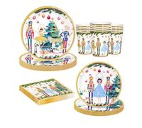 10 pezzi/20 pezzi/50 pezzi Set di articoli per feste di Natale, set di stoviglie monouso con acquarello di Schiaccianoci, decorazioni invernali per feste di Natale, per 10 e 20 ospiti, tovaglioli di c