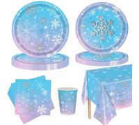 10 pezzi/20 pezzi/50 pezzi/Set, Forniture per feste di compleanno invernali con fiocchi di neve congelati, stoviglie con fiocchi di neve inclusi piatti, tovaglioli e bicchieri, stoviglie per un mondo 