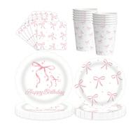 10 pezzi/20 pezzi/50 pezzi Set Monouso Piatti, Bicchieri e Tovaglioli Bianchi con Fiocco 9 Pollici e 7 Pollici, Decorazione per Feste di Compleanno, Laurea, Ognissanti, Natale, Matrimonio e Battesimo 