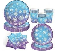 10 pezzi/20 pezzi/50 pezzi/Set, Set di piatti Frozen da 9 pollici e 7 pollici - Piatti di carta monouso a forma di fiocco di neve, posate e tovaglioli per feste invernali a tema Frozen, decorazioni pe