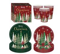 10 pezzi/20 pezzi/50 pezzi/Set, Set di stoviglie monouso per feste di Natale, piatti di carta monouso e tovaglioli per decorazioni natalizie invernali con fiocchi di neve, stoviglie monouso rosse e ve