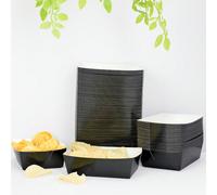 10 pezzi/20 pezzi/50 pezzi Vaschette in carta nera monouso a forma di barchetta per alimenti, contenitori in carta a forma di barca per servire spuntino, patatine fritte, popcorn, barbecue, panini, ho