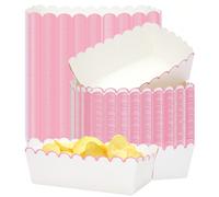 10 pezzi/20 pezzi/50 pezzi Vassoi di carta a forma di ventaglio con bordo rosa chiaro, set per feste, vassoi per servire spuntino rosa e bianchi per il San Valentino, adatti per patatine, hot dog, pat
