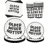 10 pezzi/20 pezzi Set di stoviglie monouso per feste di compleanno "Più vecchi, più saggi, più sexy" con piatti, tovaglioli, bicchieri. Decorazioni divertenti per feste di compleanno di donne di 30, 4