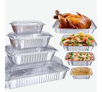 10 pezzi/20 pezzi Vassoi in alluminio monouso con coperchi, contenitore in lamina di alluminio per alimenti, ottimo per cucinare, riscaldare, conservare, cuocere al forno, preparare i pasti, accessori