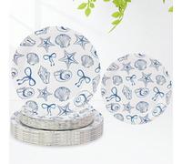 10 pezzi/30 pezzi/50 pezzi Set di stoviglie a tema fiocco blu, stella marina e conchiglia - Comprende piatti da 7 pollici e 9 pollici "Sotto il mare" e piatti da dessert a tema marino; Forniture per f