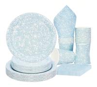 10 pezzi/50 pezzi/80 pezzi Set di forniture per feste con glitter blu, adatto per uomini, stoviglie blu reale, piatti, tazze, tovaglioli, applicabile per compleanni di ragazzi, baby shower blu chiaro,