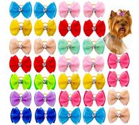 10 pezzi Accessorio per capelli a fiocco in rete con diamanti colorati, un must-have per gli adorabili outfit da festa degli animali domestici, accessori dolci per lo styling quotidiano di gatti e can