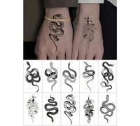 10 pezzi Adesivi tatuaggio a motivo di serpente, tatuaggi temporanei realistici neri impermeabili di serpente per mano, polso e arte del corpo, decalcomanie tatuaggio finto usa e getta per il corpo An