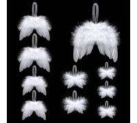 10 Pezzi Ali di Angelo Decorazioni Albero di Natale, Ali d'angelo di Natale, Ali di Piume di Angelo Bianca per Natale Matrimoni Accessorio, Artigianato Fai-da-Te