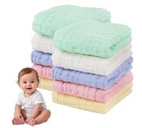 10 Pezzi Asciugamani Bimbi in Mussola Cotone Naturale Asciugamano Viso Neonato Mussole Asciugamani Bambini, 25cm*25cm Extra Morbidi Asciugamani da Bagno Asciugamani Piccoli Assorbenti Multiuso