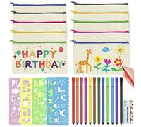 10 Pezzi Astuccio in Tela Bianco, Astuccio Matite Fai Da Te Astuccio Pochette con 12 Penne Colorate 4 Stencil per Pittura e Adesivi Segnalibri per Riporre Cancelleria, Astuccio da Viaggio Borsa