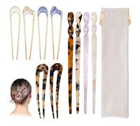 10 Pezzi Bastoncini per Capelli in Acetato, Guscio di Tartaruga Forcine per Capelli, Vintage Bacchette per Capelli French Hair Pin Forcina a Forma di U per Donne Ragazze