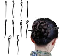 10 Pezzi Bastoncini per capelli in legno, Capelli Bastoni di Legno, Bacchette per Capelli, Fermaglio per Capelli Intagliato, Adatto a Donne con i Capelli Lunghi(Nero)